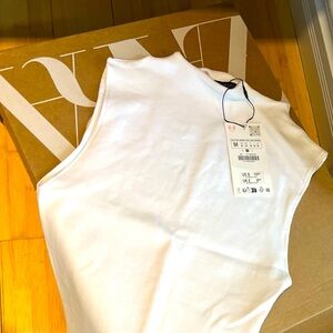 ZARA SLEEVELESS MOCK NECK TOP WHITE MEDIUM